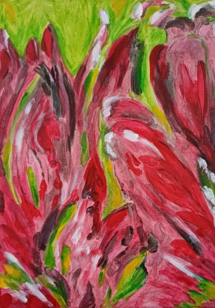 Papagaaitulpen abstract 30x40 Acryl 