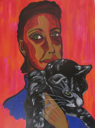 Zelfprtret met Poef 60x80 acryl op doek 2023